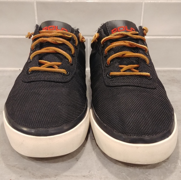 Polo Ralph Lauren Men's SZ 7 Hanford NE Sneakers. Black Leather & Canvas Shoes. - Picture 2 of 10